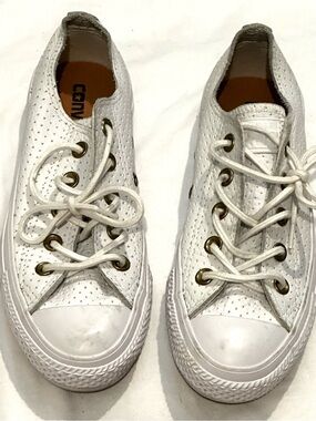 CONVERSE All Star White Low-Top Perforated Leather Sneakers